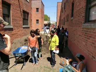 Members of an English class and a local gardening club worked together to convert a plot of land into a garden near the Queens Library in South Hollis. Photo Courtesy of Kacper Jarecki