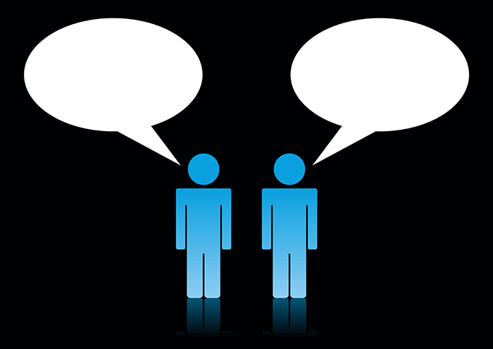illustration of two figures talking